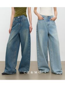 CMORE Retro Washed High Waist Cotton Wide Leg Jeans Womens Design Sensation Front And Back York Denim Pants Spring Autumn