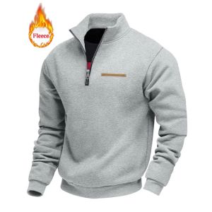 American Autumn/Winter Heavy Fleece Long-sleeved Mens Sweatshirt Half Zipper Loose Stand-up Collar Pullover Mens Sweatshirt