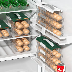 Accessible Luxury Egg Storage Box Stripes Transparent with Date Refrigerator Egg Preservation Storage Handle Storage Box Slide Egg Taking Box