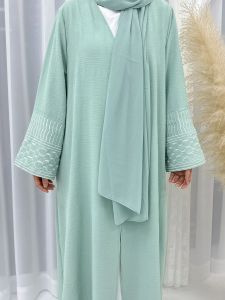 Fashion Embroidery Kimono Oversized Muslim Robe Abaya Syari Female Full Length Opened Muslim Abaya Worship Service Abayas Wy1999