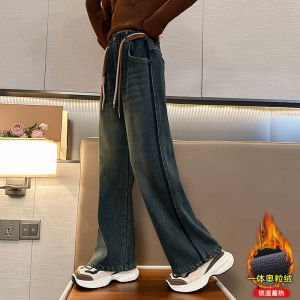 Quần Jeans Denim Lót Lông Cừu Dày Cho Bé Gái Quần Dài Ống Rộng Thời Trang Thu Đông Quần Thường Ngày Cho Bé Gái Từ 4-14 Tuổi