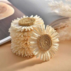 8cm Boho Handmade Sunflower Decor Grass Woven Flower for Grass Hat Beach Shoes Clothing Accessories Home & Nursery Decor