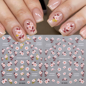 1/2Pcs 5D Embossed Peony Nail Stickers Pink Blooming Rose Self Adhesive Nails Decals Elegant Floral Manicure Decoration Sliders