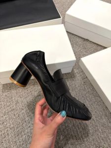 Genuine Leather Round Toe Thick Heel Slip-On Loafers