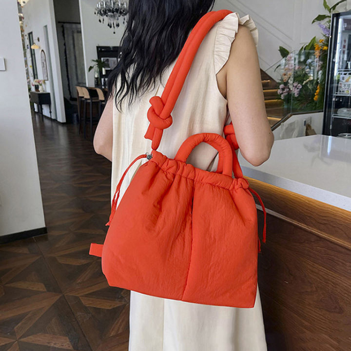 Túi Tote Phao Nữ Cỡ Lớn, Chất Liệu Nylon, Bông Nhẹ, Đa Năng, Đeo Vai, Rút Dây, Kiểu Xô, Cầm Tay, Phong Cách Thường Ngày, Đa Năng