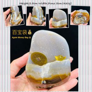 Agate Money Bag crystal cluster  Diamond Edition Sparkling Clear Quartz x Deep Layered Yellow Agate 爆闪亮晶晶👇你必须要看视频Reel⭐️ 接