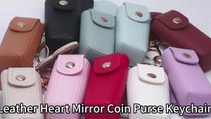 Portable Leather Lipstick Bag Makeup Pouch Lip Balm Bag Keychain Holder Lipsticks Protective Cover With Mirror