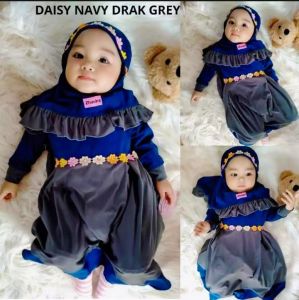 Gamis Bayi Perempuan Daisy Syari Bahan Jersey Premium Variasi Renda Warna Coklat Mocca Usia 0-4 Tahun Cantik Lucu Imut Sudah Termasuk Hijab