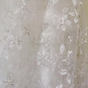 Beadings 3D Flowers Bridal Dress & Berta Lace Fabric Worldwide Shipping 130cm Width Sell By Yard