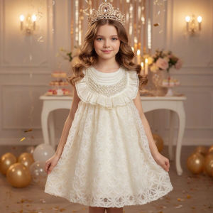 New Spring Summer Princess Girls Dress Handmade String Of Pearls Noble Lace Dresses For Girl Children Party Custom Clothes