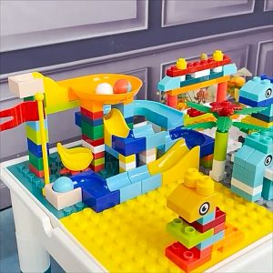 Mainan Multifungsi Meja Edukasi Blok Bangunan Meja Kursi Mainan Anak Hadiah untuk