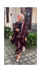 OUTFIT KONDANGAN SIMPEL ONE SET BATIK OUTER ROK LILIT KIMONO WANITA RAYON GLOYOR MOTIF ETNIQ OVERSIZE MODERN