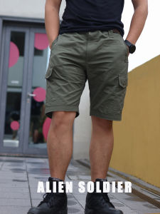 Mens Camouflage Tactical Shorts Alien Soldier Outdoor Workwear Summer Wear Resistant Five-Quarter Length Slim Fit Multi-Pocket