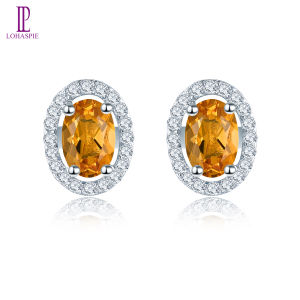 Oval Genuine Citrine 925 Silver Stud Earrings Gemstone Solid 925 Sterling Silver Fine Cubic Zirconia Jewelry for Women