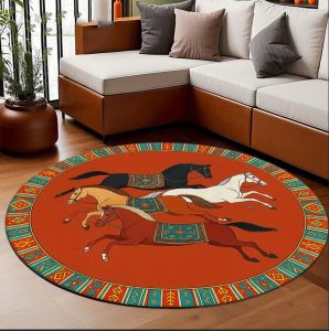 Circular Carpet Horse Rug Wild Style Home Decor Decoration Living Room Sofa Mat Bedroom Gaming Room Mat