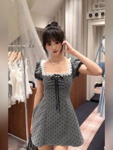 Shuoyi Home Fashion Bubble Sleeve A-line Mini Skirt With Square Collar High Waist Slim Fit Casual Style For Plus Size Women