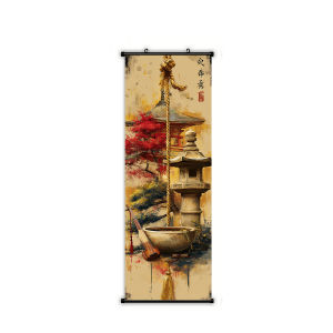 VIKAMA 3 Mảnh Treo Tường Cuộn Thảm Bộ Vintage Nhật Bản Torii Cảnh Biển Phương Đông Nghệ Thuật Treo Tường Trang Trí Cho Phòng Khách Phòng Ngủ
