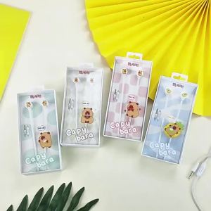 Capybara Cartoon Earbuds Stereo 3.5mm In-Ear Headphones with Mic Earpiece Fashion Sports Wired Headset for Smartphone MP3 iPad PC Music Birthday Gift