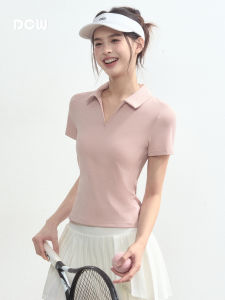 Fitness Casual Womens Short Sleeve Polo Shirt Running Training Yoga Sportswear Top Pink T-Shirt Outdoor Leisure DCW