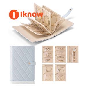I know PU Leather Foldable Travel Jewelry Organizer with Transparent Zipper Pockets - Portable Jewelry Storage Bag for Necklaces Bracelets Rings and Watches