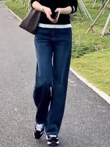 Fashionable High-Waist Fleece-Lined Loose Wide-Leg Jeans Womens Luxury Style Cotton Stretch Denim Blue Jeans Spring Autumn Winter