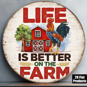 CIFbuy | Farm Life Vintage Rooster Farmhouse 2D Round Aluminum Sign  Kitchen Entryway Wall Decor Gift