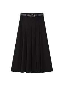 Slimming High Waist Midi Suit Style Half Skirt for Women Polyester Fabric Korean Style A-Line Skirt with Pleats Bodycon Skirt