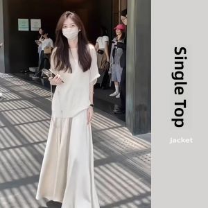 YUEZHONGWEI | White Round Neck Short Sleeve T-Shirt Women Summer Loose Fit Comfortable Slimming Design Korean Style Casual Top