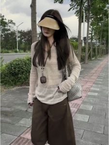 YUEZHONGWEI | เสื้อคลุมกันแดดแขนยาวผ้าลินินโปร่งสไตล์ฝรั่งเศสสำหรับผู้หญิงในช่วงฤดูร้อน เสื้อคลุมกันหนาวแบบหลวมๆ สำหรับใช้ในบ้าน ทรงเข้ารูป ทรงปกติ