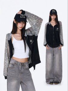 ARCG | Hooded Breathable Loose Light Summer Sunscreen Jacket Black Dots