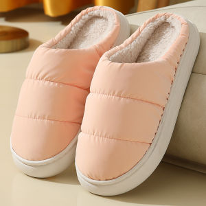 Waterproof Thick Bottom Cotton Slippers Mens Outerwear Winter Warm Half Wrapped Heel Fleece Lined Slip-On Shoes Simple Style
