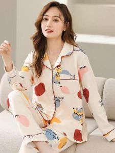 Fashionable Pure Cotton Sleepwear Set for Women Long Sleeve Long Pants Home Clothes Two-Piece Set Korean Style Spring 2023