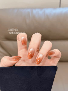 Sunset | Handmade Wear Armor Oval Fall and Winter Maillard Nude Gradient Cats Eye Simple and Gentle Nail Stickers