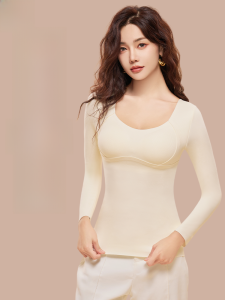 MiiOW | Áo thun dài tay bằng lụa cho nữ mùa thu đông Áo lót ngực cố định bằng lông cừu Áo sơ mi cổ vuông thoải mái thoáng khí