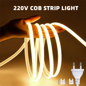 10M 5M 3M COB LED Light Strip 220V IP65 Waterproof Diode Tape 288LED/M High Lumen Neon Tube Lamp Tape Kitchen Closet Backlight