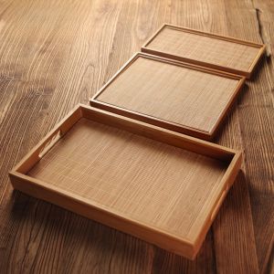 Bamboo Tea Tray Rectangular Commercial Japanese Style Bamboo Tray Simple Home Large Small Size Tea Table Saucer Tea Pitcher Wood Dish