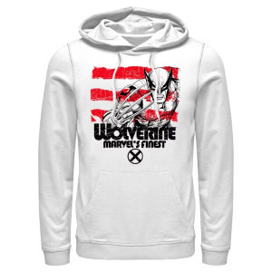 A Womens White Hoodie with Wolverines Paw Design and Red Striped Patterns and A Superhero Pattern Pullover