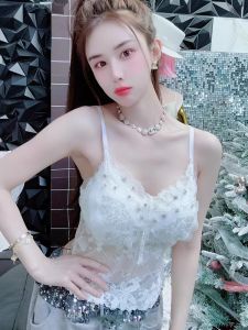 Lace Strap Vest Womens Heavy Embellished Diamond Inner Wear Base Shirt Anti-Light Beautiful Back Pad Short Style Commute