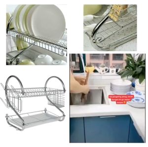 TERMURAH Rak Piring Dapur Stainless Steel Chrome 2 Susun Tingkat Dish Drainer Kuat Berkualitas IMPORT