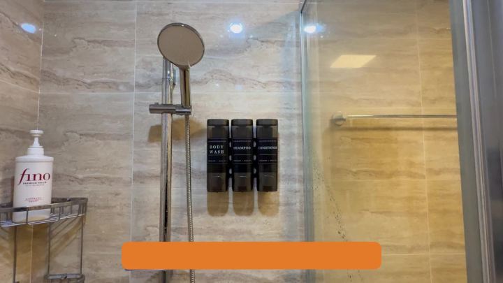 Dispenser Syampu dan Perapi, Dispenser Sabun Pancuran Unisense 3 Ruang Tanpa Gerudi Dispenser Syampu Lekap di Dinding untuk Dispenser Pancuran Mandi Dipasang di Dinding untuk Bilik Mandi Hotel Kapasiti Besar, Kelabu Gelap