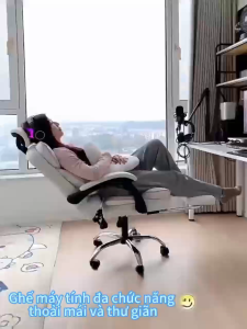 KMR Ghế eSports ghế game da cao cấp góc nghiêng có thể điều chỉnh bảo vệ cột sống có gối đầu và đệm chân.