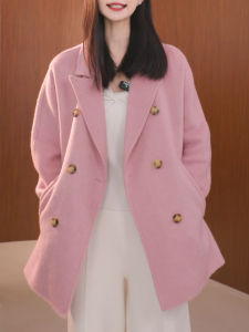 QINGNAER | New Large Size Pink Double-Breasted Mid-Length Coat