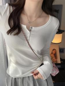 Slim Fit Long Sleeve T-Shirt Womens Base Layer Low Neck Top Outerwear Spring Autumn New Arrival Comfortable Cotton Blend