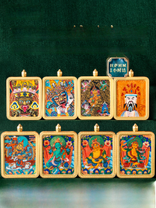 Hand-Painted Tibetan Thangka Zhangkila Yellow Wealth Deity Zodiac Bodhisattva Pendant Necklace Ethnic Style Fashion Jewelry