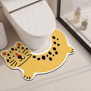 VIKAMA Cartoon Leopard U-Shaped Toilet Seat Cover Non-Slip Absorbent Bathroom Mat Cute Animal Decorative Mat Home Decor