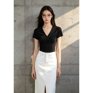 PIAOYA | Summer High Waisted Split Slim Fit White Jeans Skirt