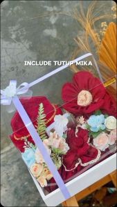 Kotak Hantaran Elegan Kayu Tema Floral dengan Tutup Resin - Warna Ivory/Floral 30x40cm