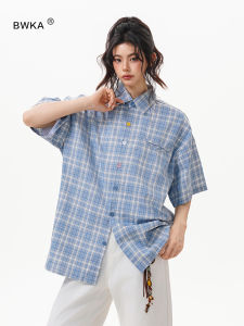 BWKA | Summer Lightweight Loose Fitted Five-quarter Sleeved Plaid Shirt