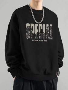 เสื้อฮู้ดคอกลมคอตตอนหนาสไตล์อเมริกันสำหรับผู้ชายในฤดูใบไม้ร่วงและฤดูหนาว เสื้อคลุมกันหนาวแบบหลวมๆ แฟชั่น