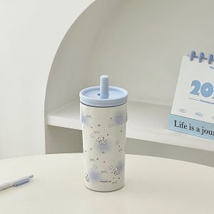 Cốc Nước Giữ Nhiệt Hình Chú Chó Dễ Thương Dung Tích Lớn Có Dây Thắt Nút Bướm Cốc Nước Di Động Cho Nữ Cốc Nước Giữ Nhiệt